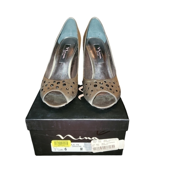 New York Nina size 6 high heel shoes Rhinestone, open toe, 3" Heel, gray - Picture 1 of 10